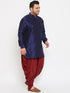 Vastramay Men's Plus Size Navy Blue Silk Blend Curved Kurta Dhoti Set